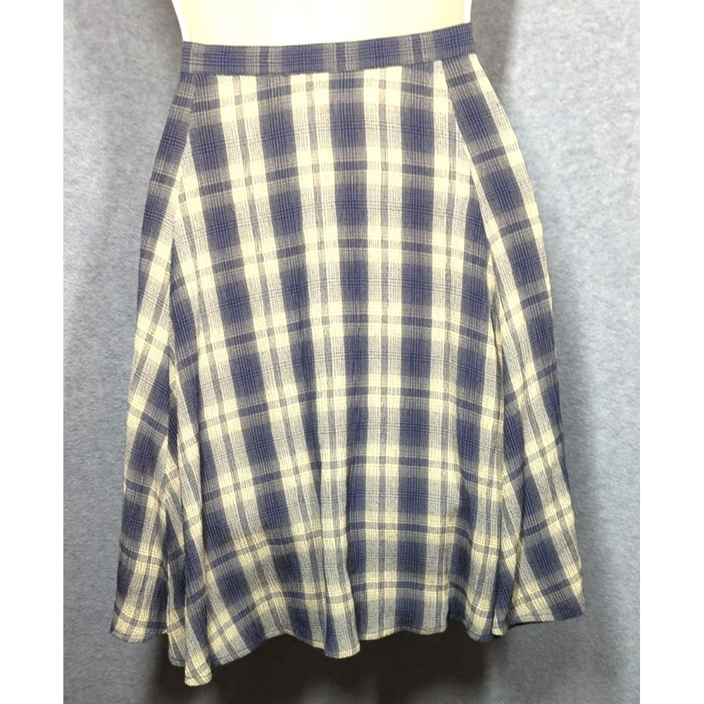 Ann Taylor Skater Mini Skirt 6 Swing Blue Plaid Button Front Playful Coquette - Picture 4 of 7